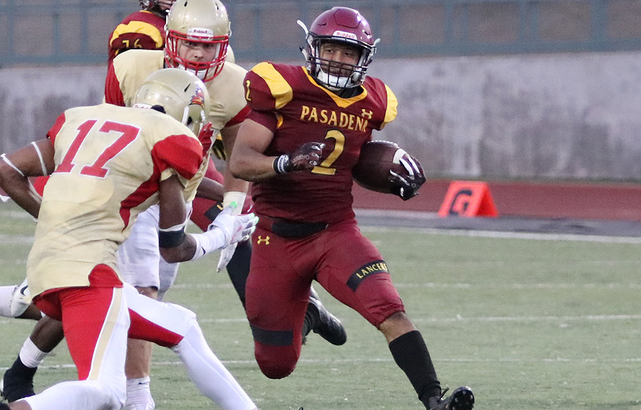 Sultaan Sullivan rushed for 150 yards and two touchdowns in Pasadena City's season-opening win over College of the Desert. (PCC photo by Richard Quinton)