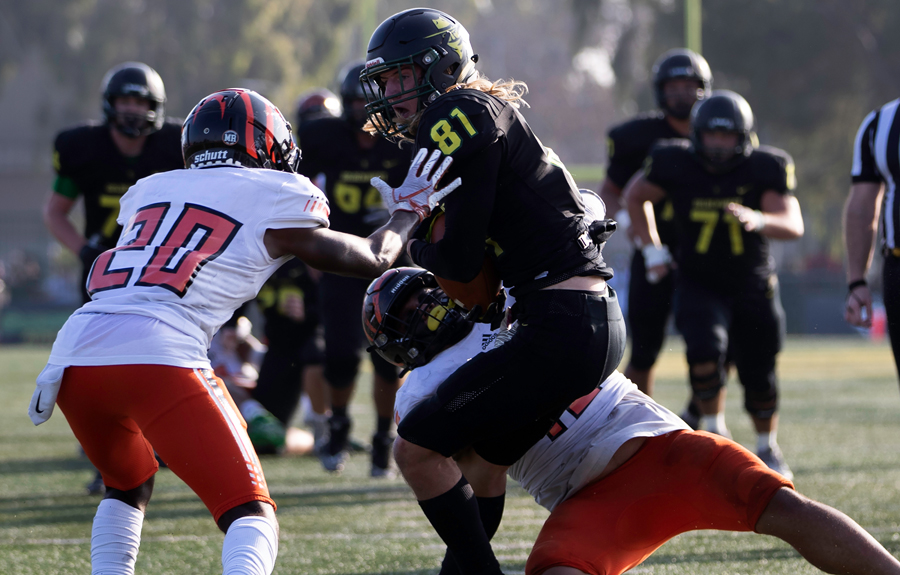 RCC's Noa Purcell makes the game-saving tackle at the goal line as time expired to secure the Tigers' SCFA Championship win. (Photo by Sean Sydnor)
