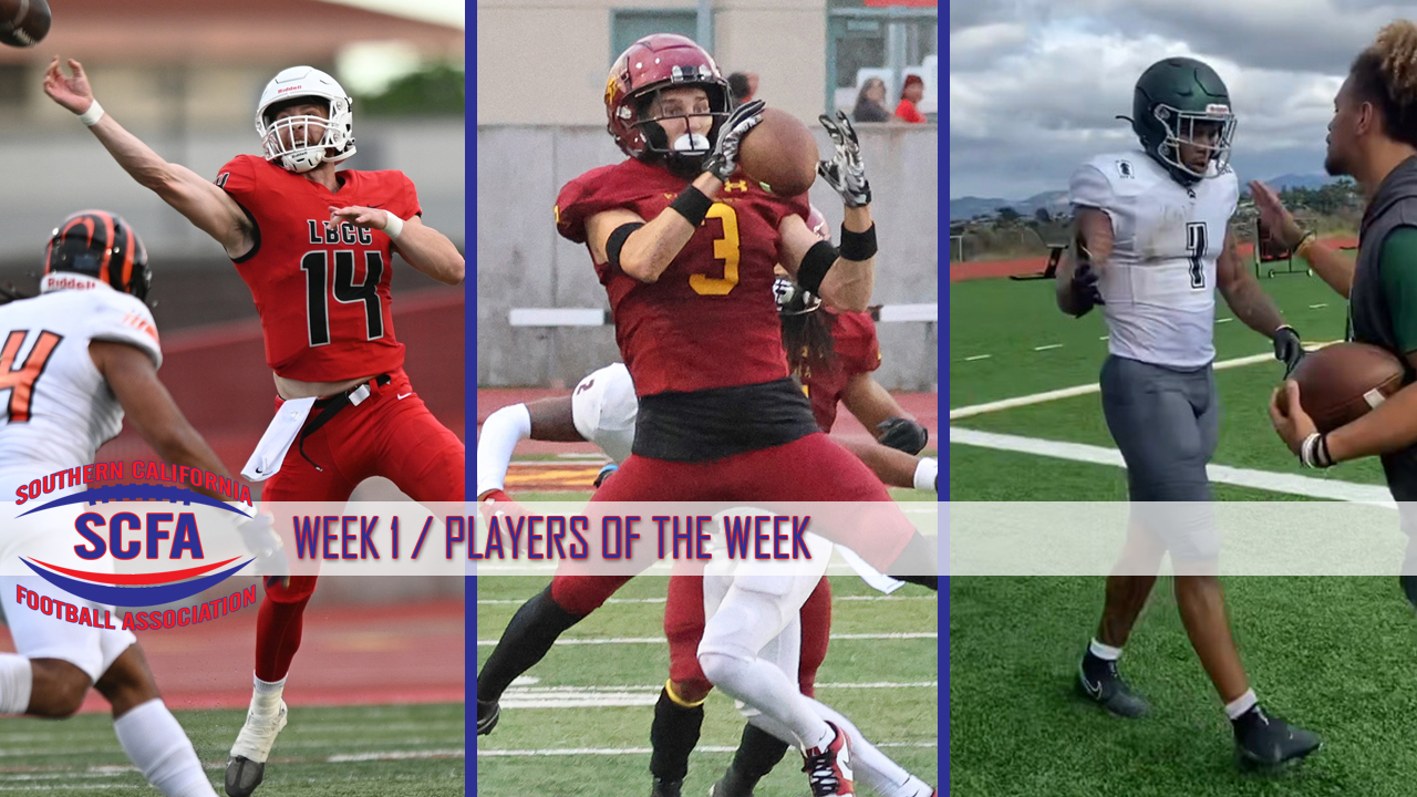 Week 1 SCFA Players of the Week: Will Madonna, Eli Moulton, and DeGabriel Floyd.